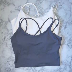 Women's Longline Sports Bra Padded Strappy Yoga Bra- blue and white